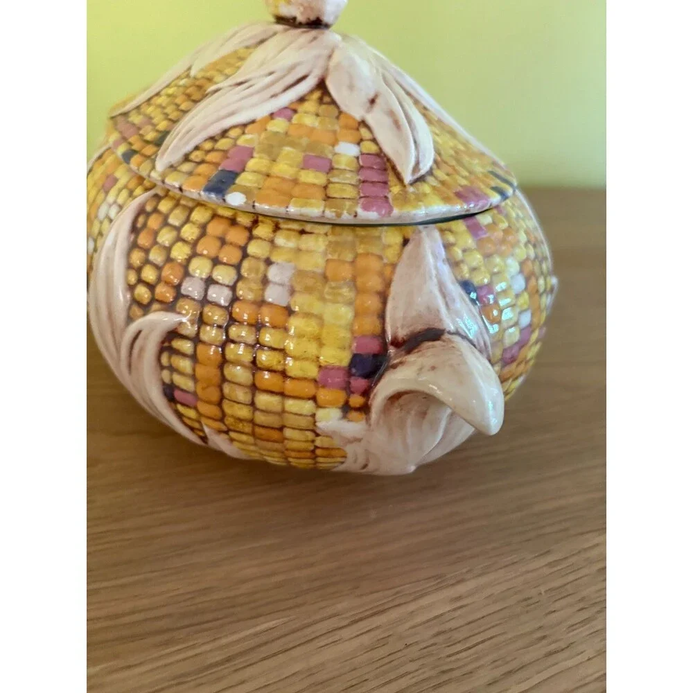 Vintage Ceramic Corn Shaped Covered Casserole Dish Tureen  Mid Century